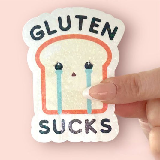 Iridescent Gluten Sucks Sad Toast Sticker